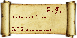 Hintalan Géza névjegykártya